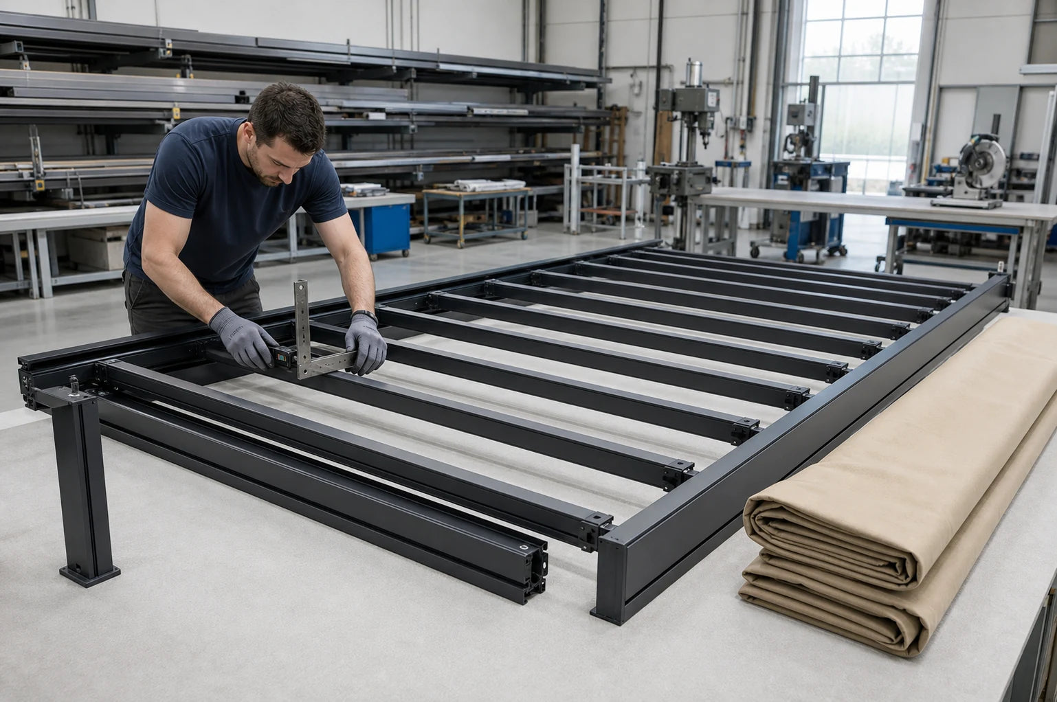 Aluminum tracks and support members arranged for production review