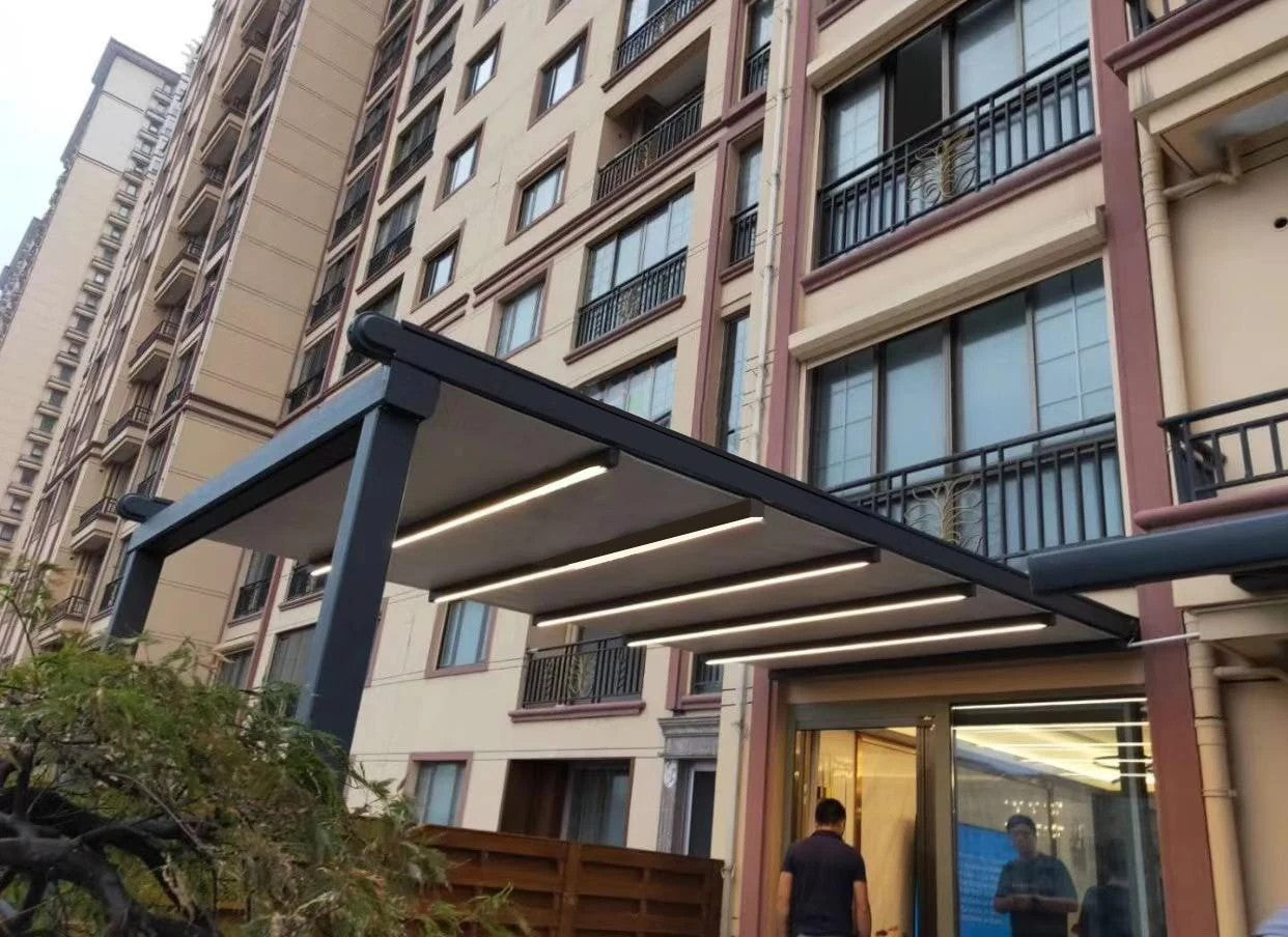 T700 folding canopy commercial terrace project reference
