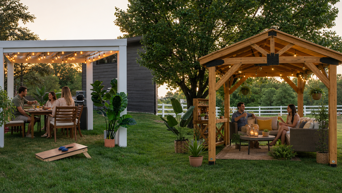 Both pergolas and gazebos are popular outdoor structures designed to enhance patios, gardens, pools, and entertainment areas