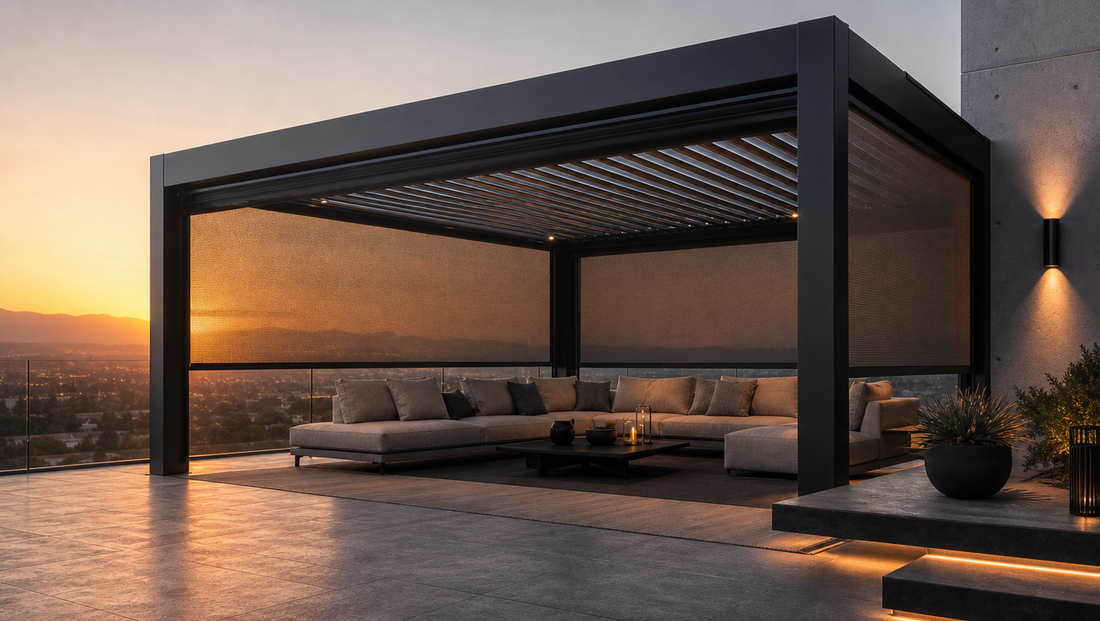 modern pergola systems such as louvered pergolas provide adjustable shade control by allowing users to change the roof position throughout the day.