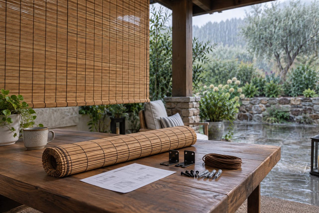 Outdoor bamboo shade, rain, and weather-resistance claim check