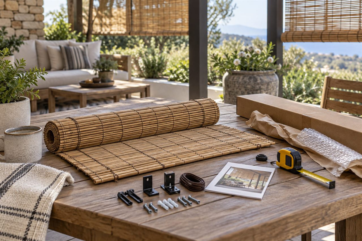 Outdoor bamboo shade buying checklist with materials and hardware