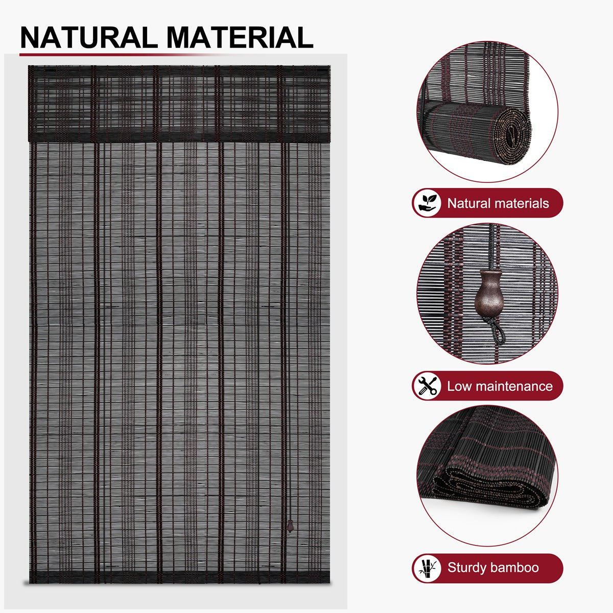BESITSOL Premium Black Hand-Woven Weather Resistant Outdoor Bamboo Shades