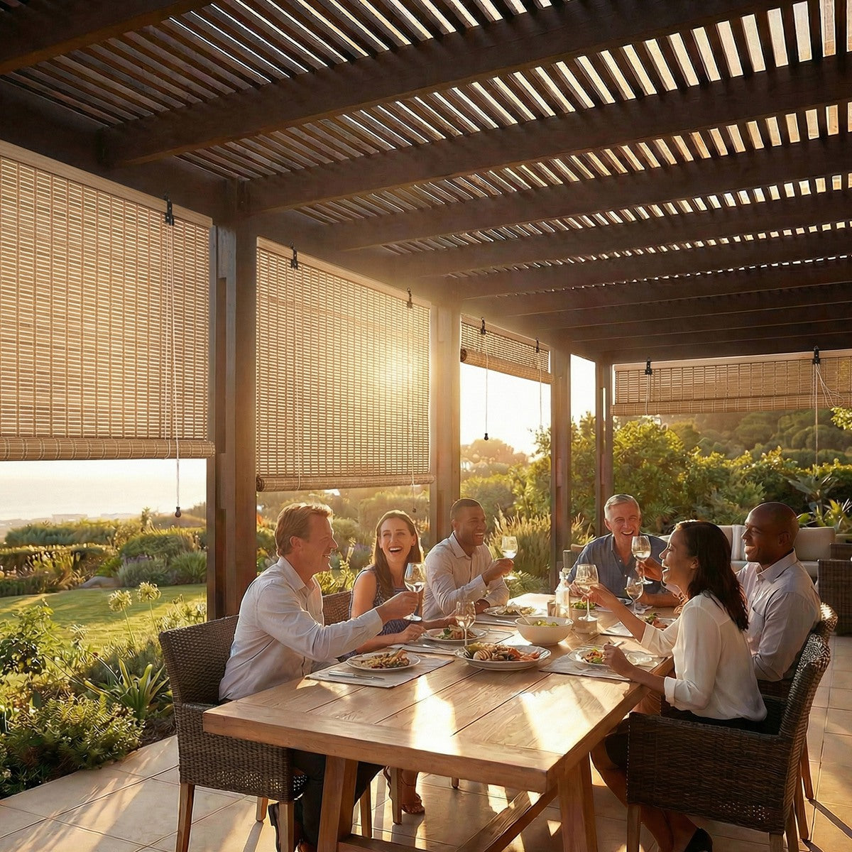 Light-Filtering Bamboo Roll Up Shade for Patio & Windows