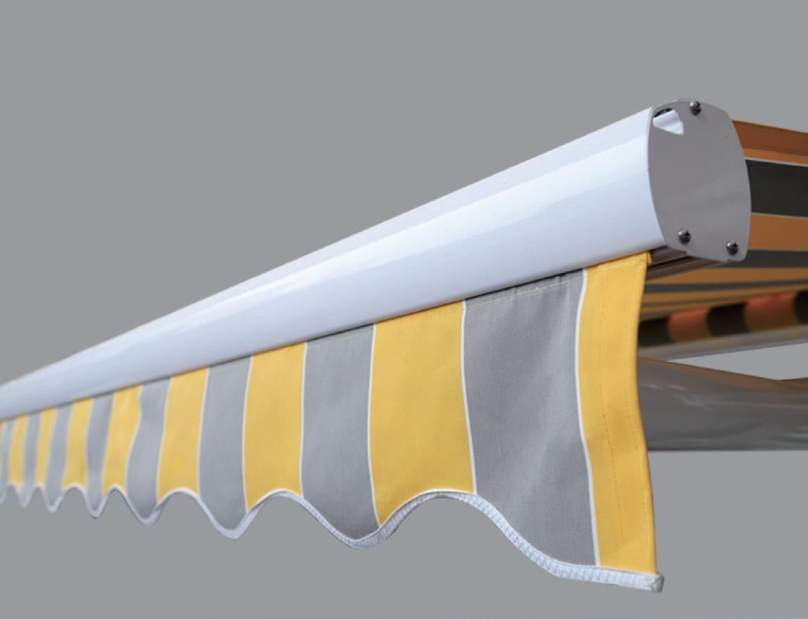 B02 motorized cassette awning front cassette and fabric detail