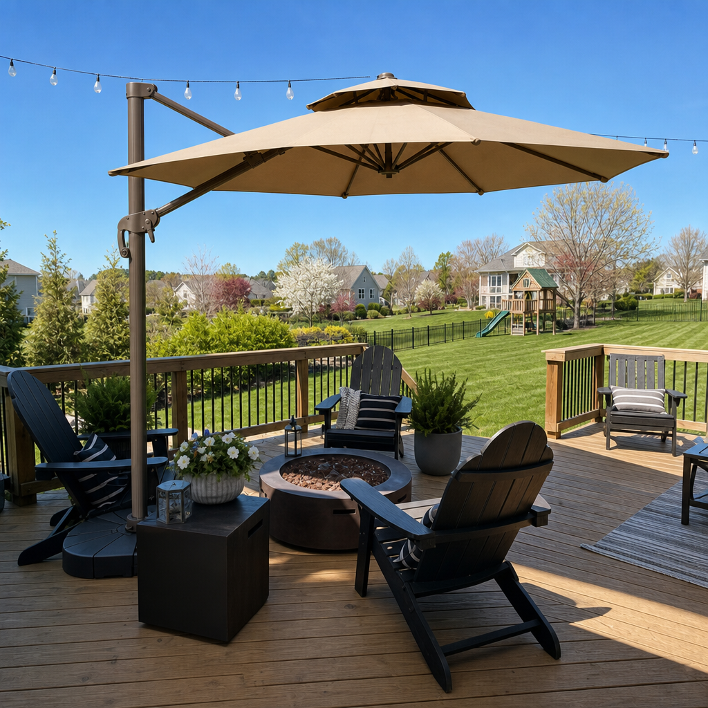Rose Gold Medium Roman Umbrella for deck gatherings