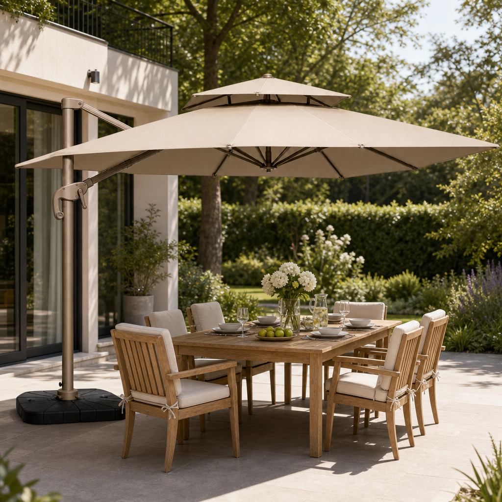 Rose Gold Medium Roman Umbrella for outdoor dining