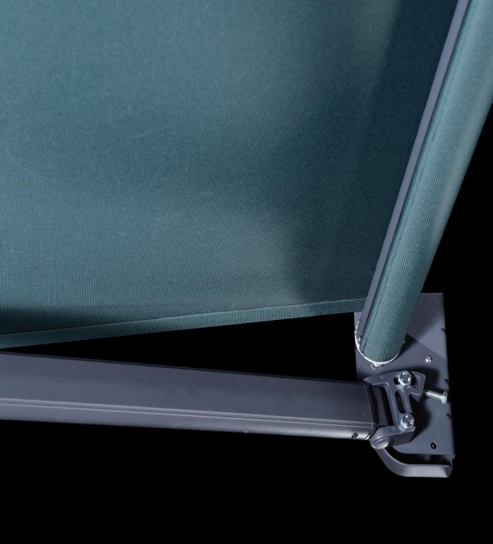 A380 luxury awning arm joint and front rail detail