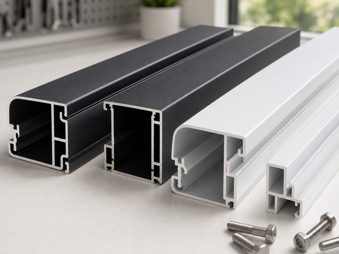 Powder-coated aluminum awning frame profile close-up