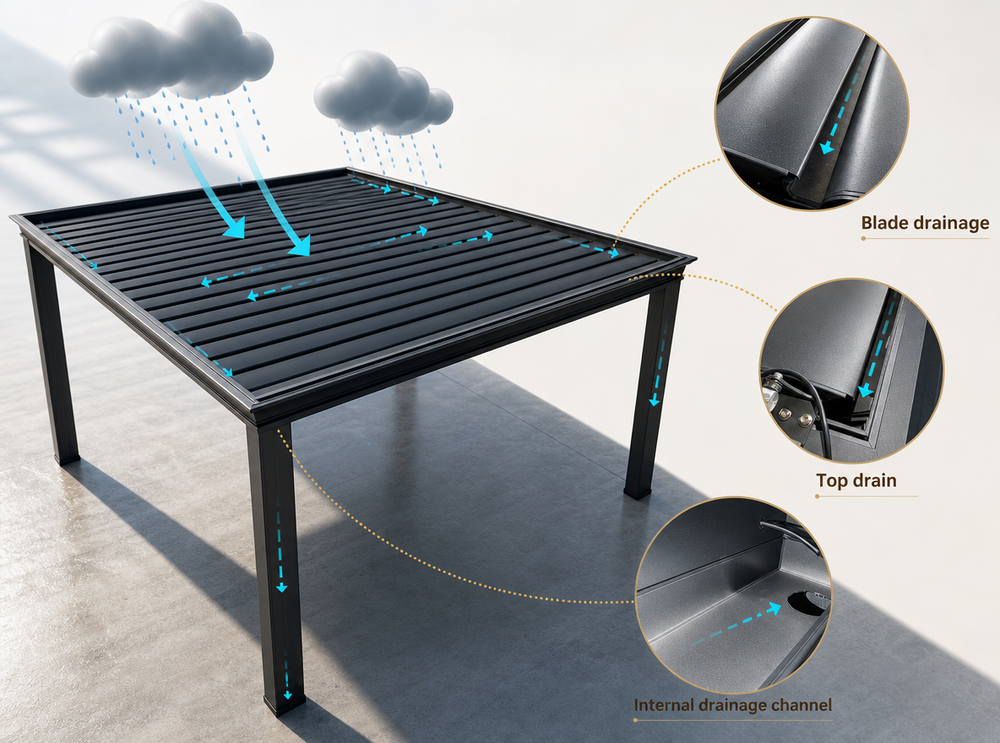 Integrated pergola rainwater management path