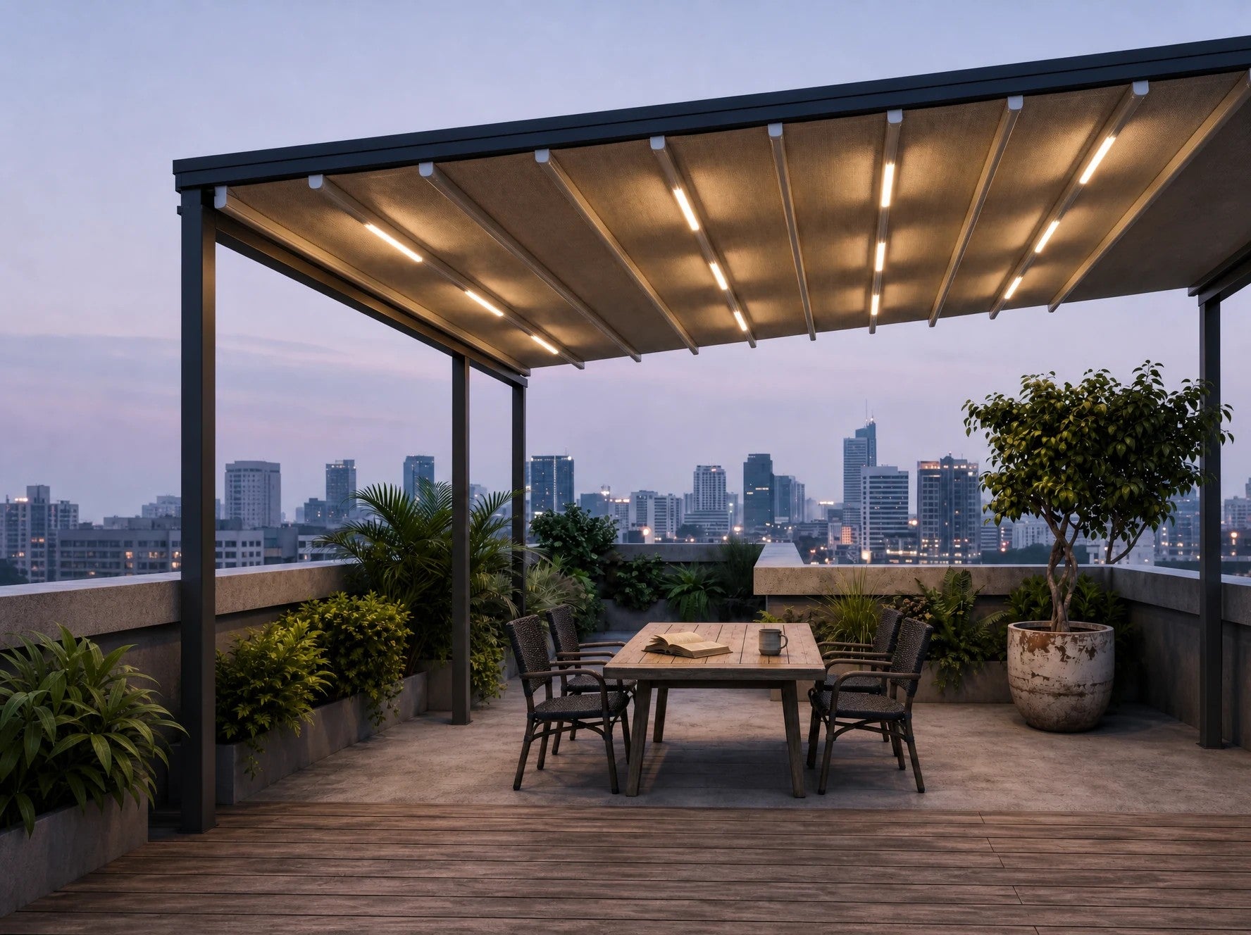 T700 folding canopy with optional support-bar LED lighting