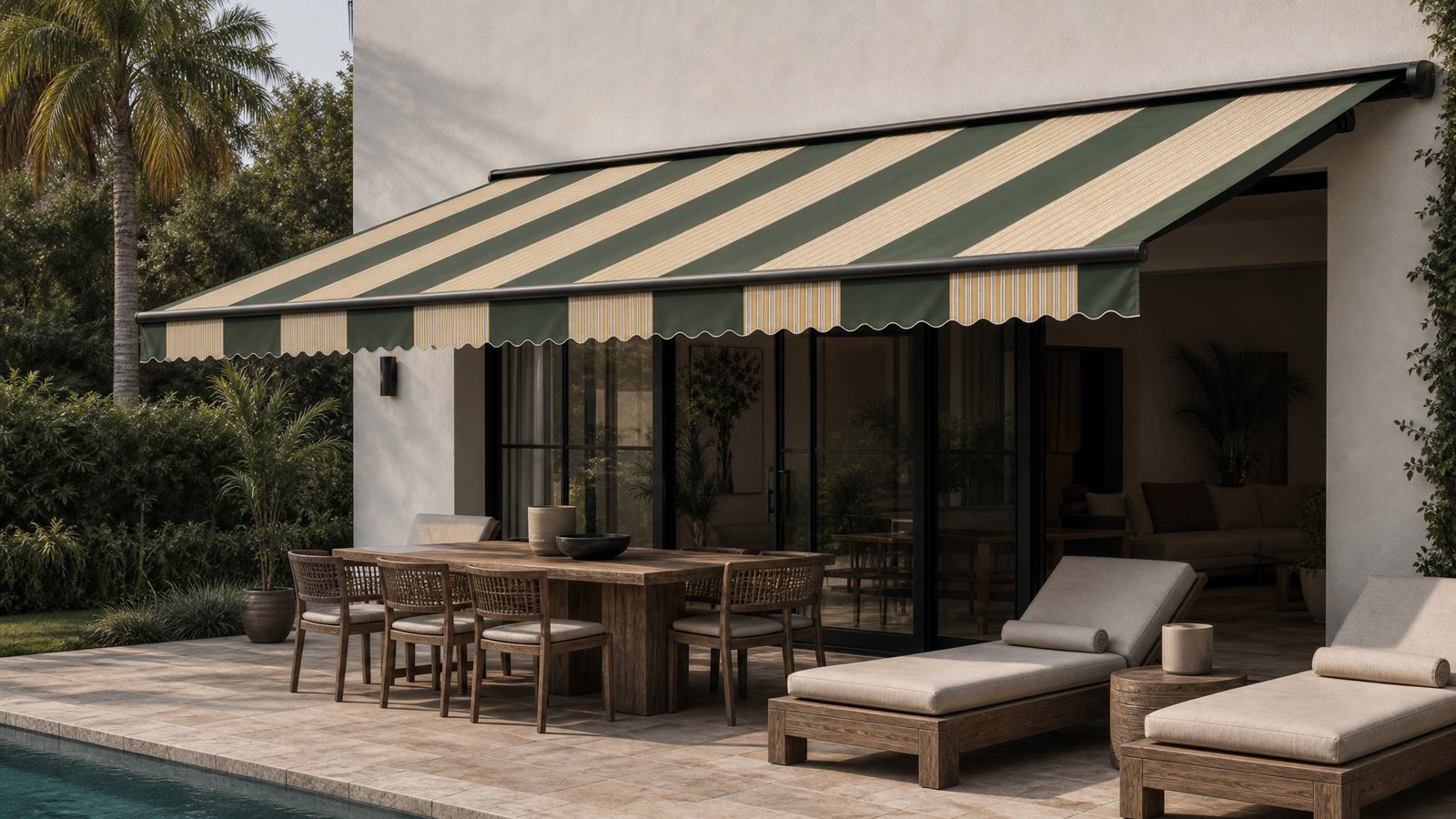 Residential patio with BESITSOL retractable awning for size and shade planning